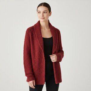 Tabask Red Alpaca Blend Bouclé Cardigan Cozy Button Front Size Small